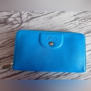 Longchamp Le Pliage Cuir Wallet in Blue